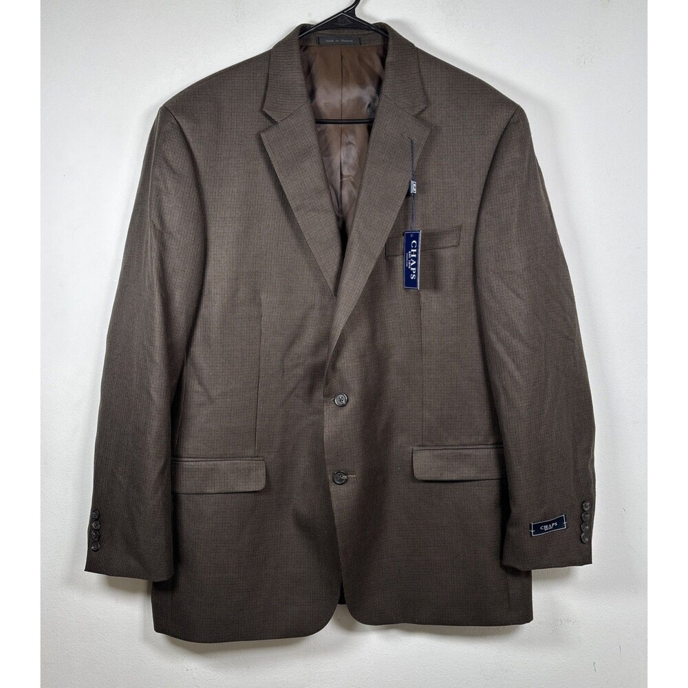 Chaps 46L Olive Brown Blue Windowpane Plaid Blazer Sport Coat NWT